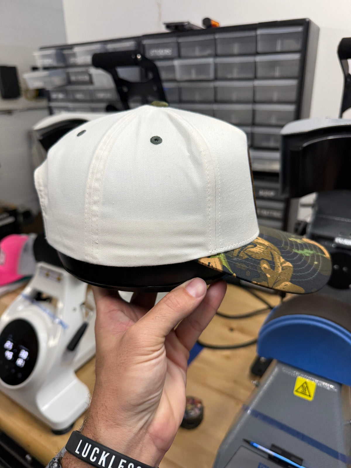 Lines and Dimes Camo Leather Patch Snapback