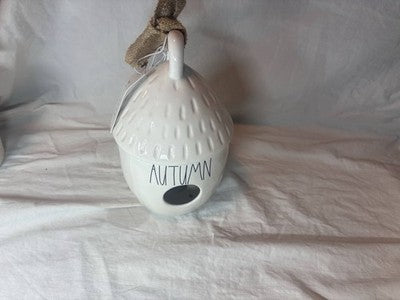Rae Dunn Artisan Collection Ceramic Hanging Bird House Autumn White Round Front