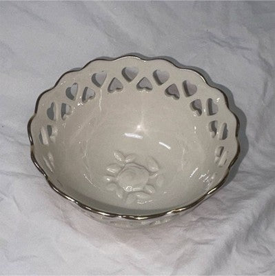 Lenox White Porcelain Bowl with Heart Cutouts Made in USA