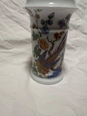 Kaiser Germany Porcelain Vase Hand Painted Floral and Bird Design Glossy Finish