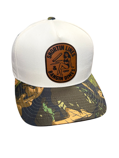 Lines and Dimes Camo Leather Patch Snapback