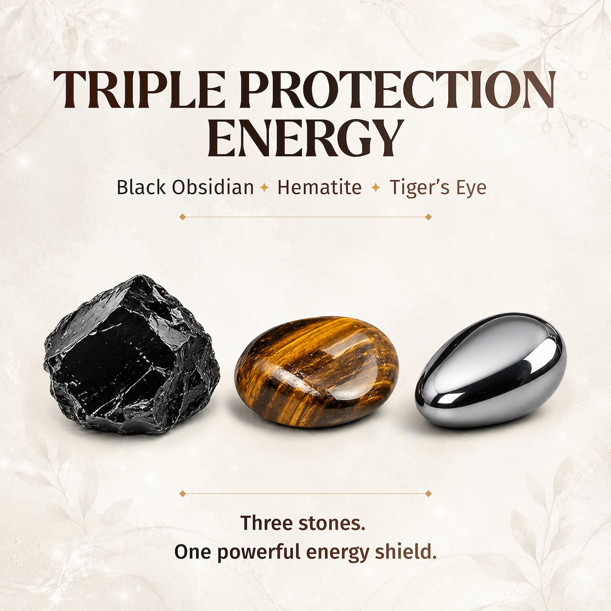 Triple Protection Crystal Bracelet – Black Tourmaline, Obsidian & Hematite