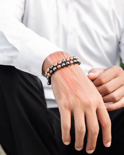 Magnetic Hematite & Copper Bracelet – Double Row | Grounding, Pain Relief & EMF Protection